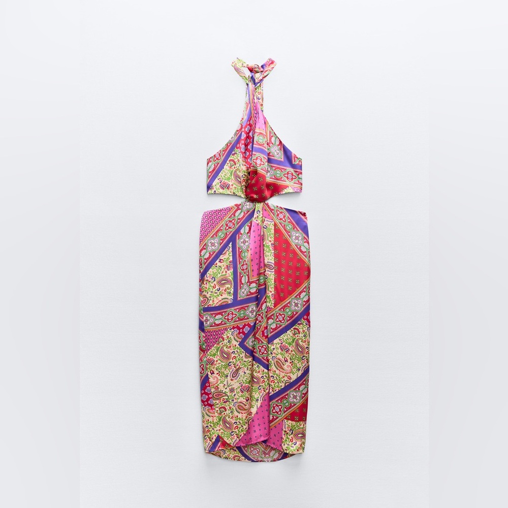 Zara Patchwork Halter Dress